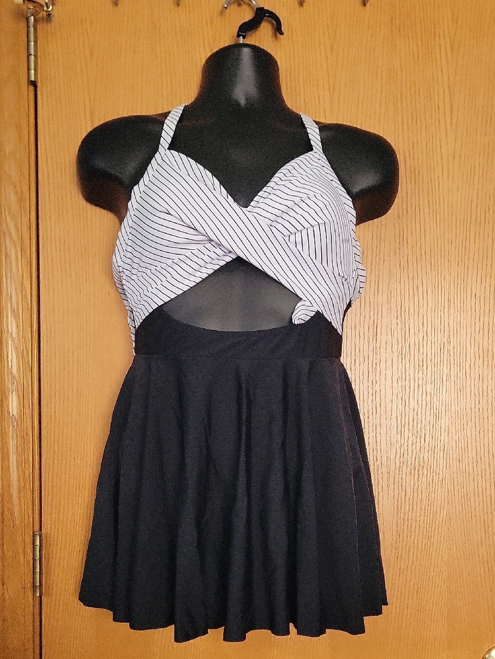 Striped Black & White One-Piece Swim Dress
